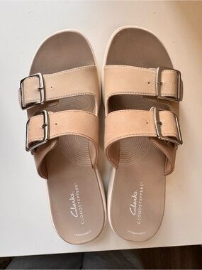 Clarks Cloudsteppers Women's Nude Double Buckle Slide Sandals